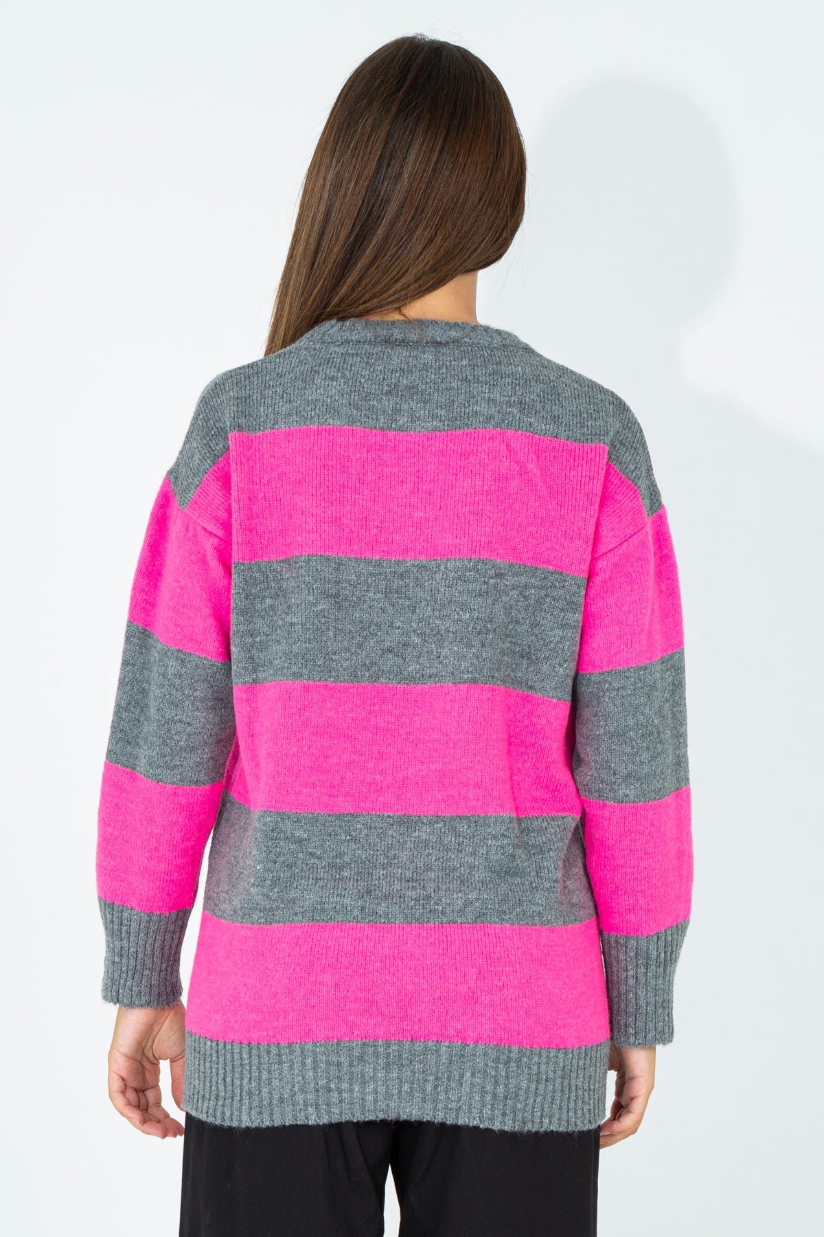 Striped shirt with embroidered phrase