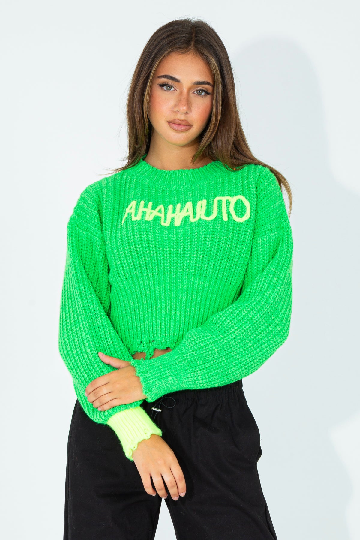 Thick wool sweater with phrase