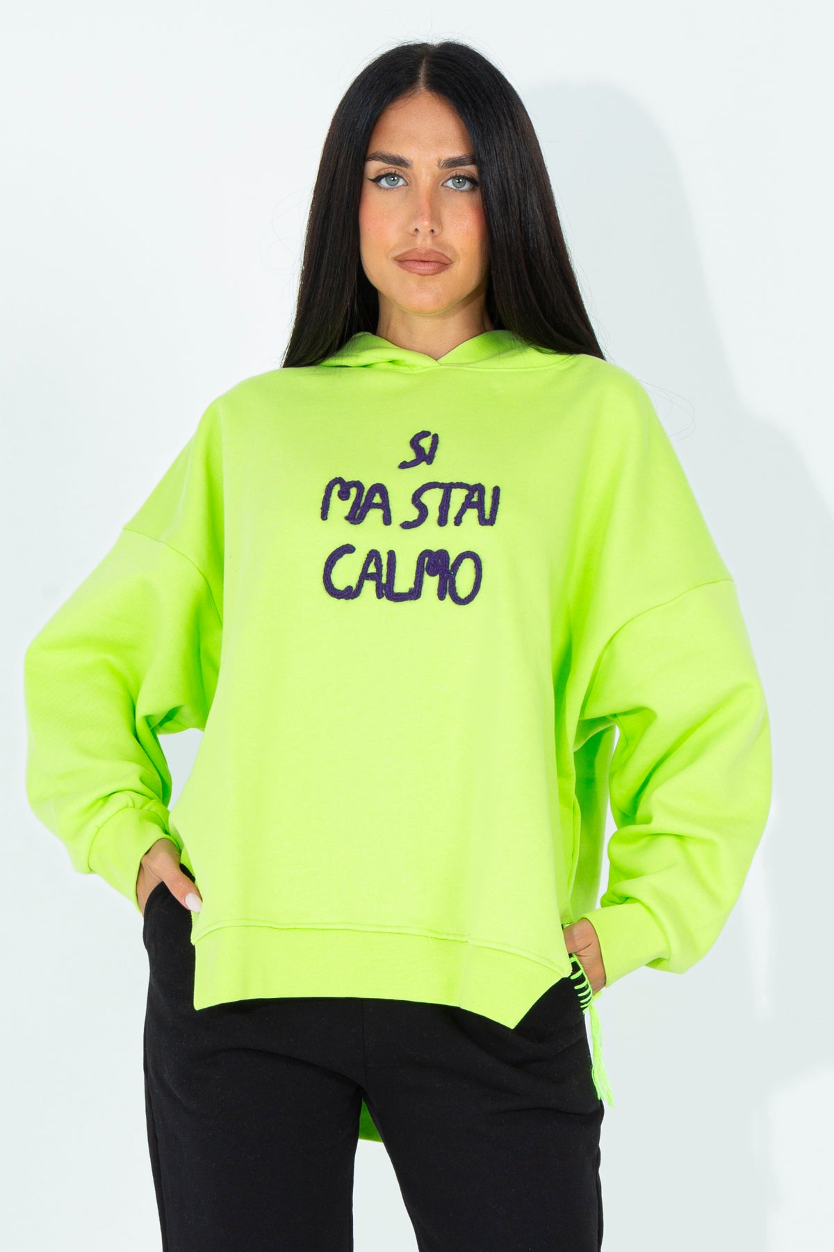 Sweatshirt with embroidered phrase