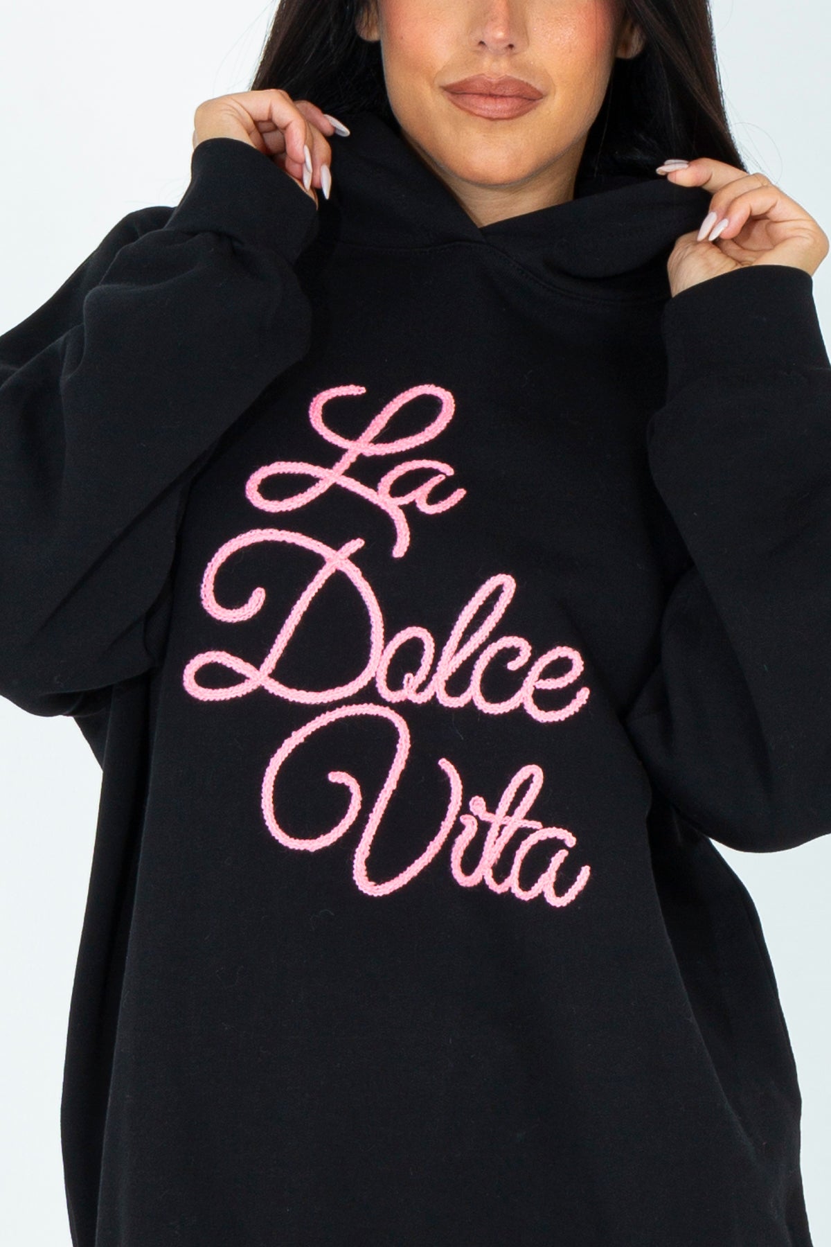 Hoodie with embroidered phrase