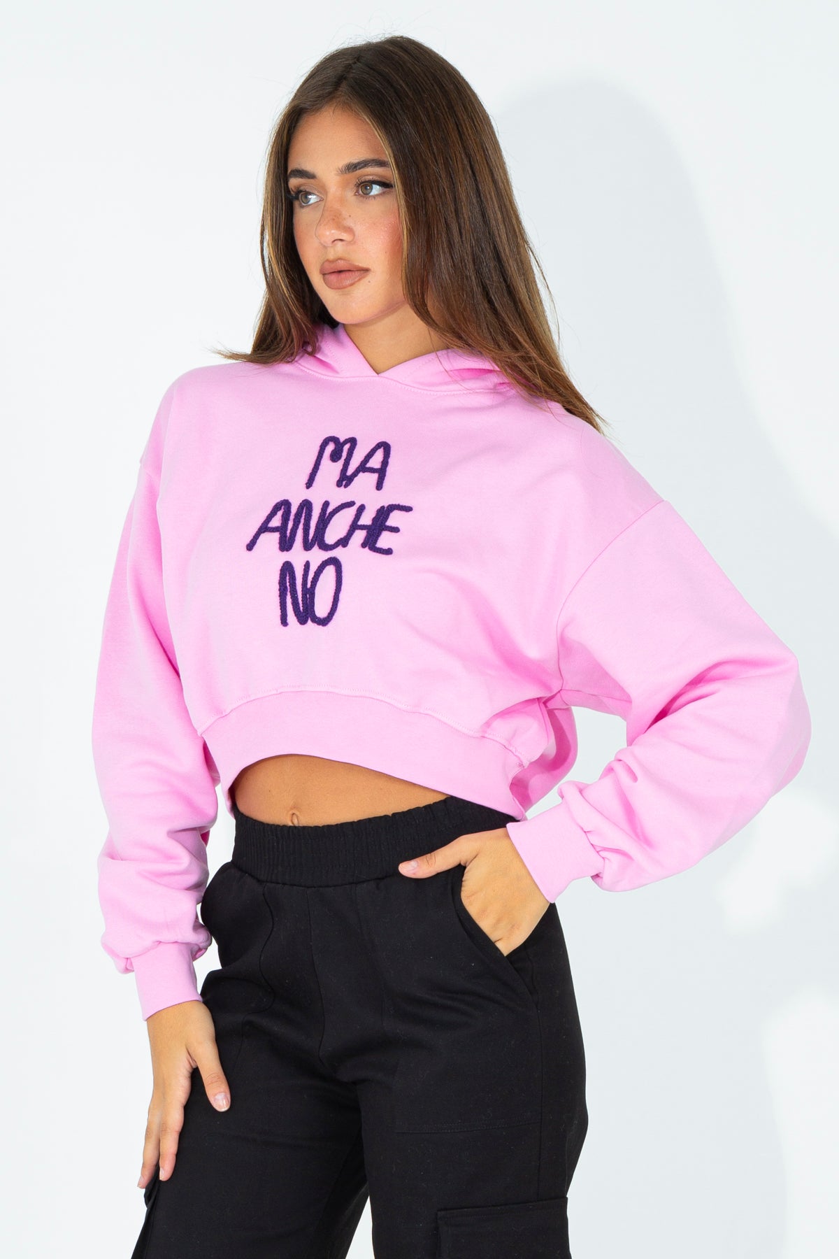 Crop sweatshirt with embroidered phrase