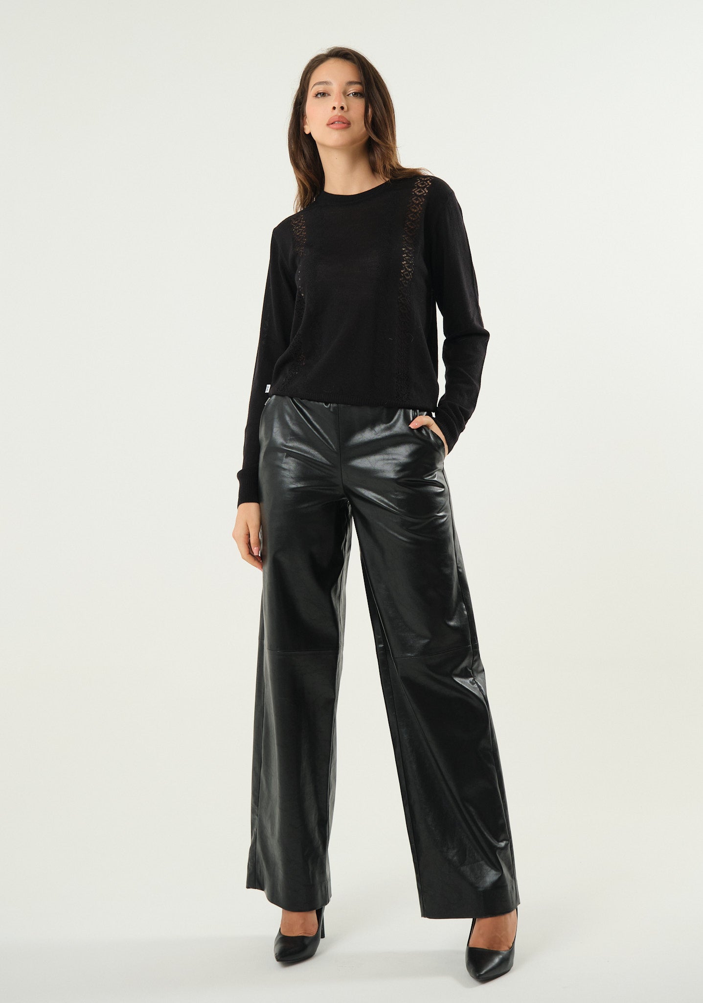 Pantalone palazzo in ecopelle