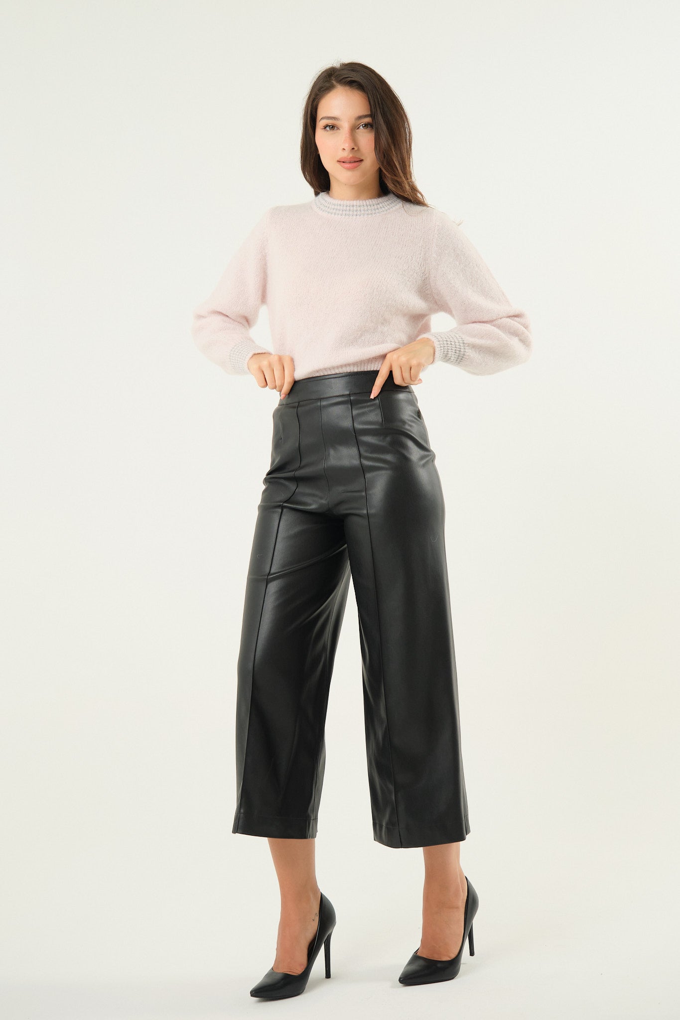 Pantalone palazzo 7/8 in ecopelle