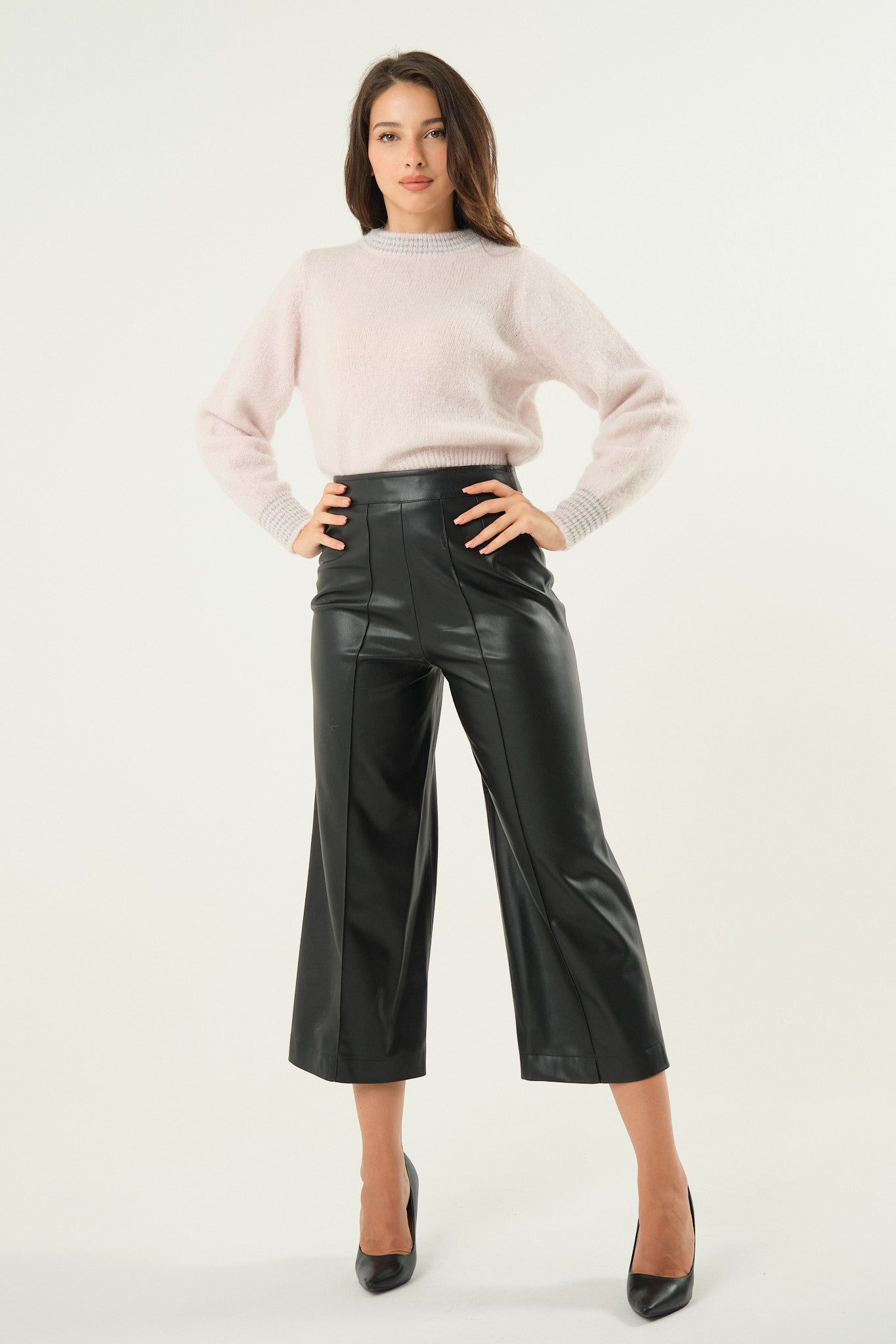 Pantalone palazzo 7/8 in ecopelle
