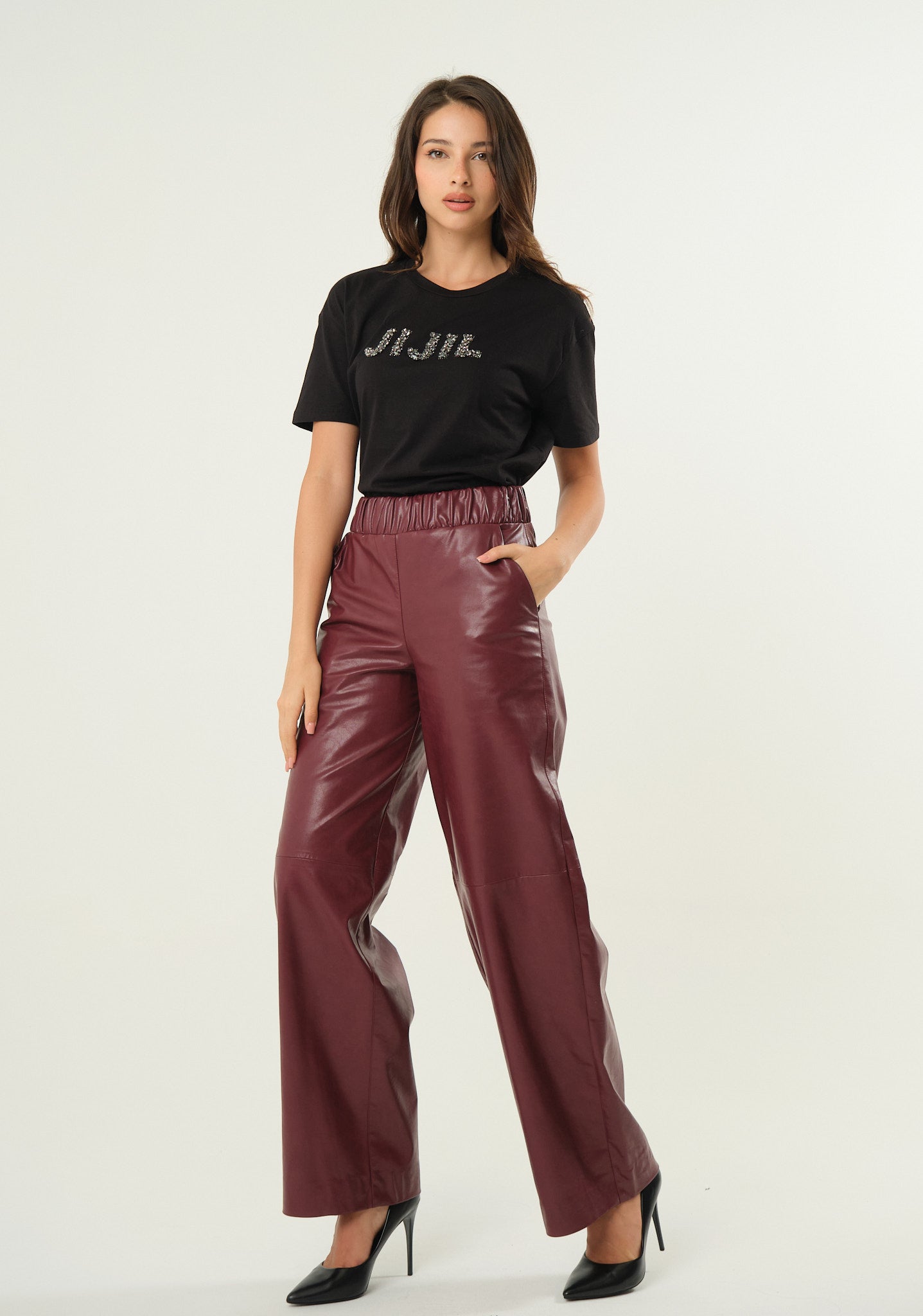 Pantalone palazzo in ecopelle