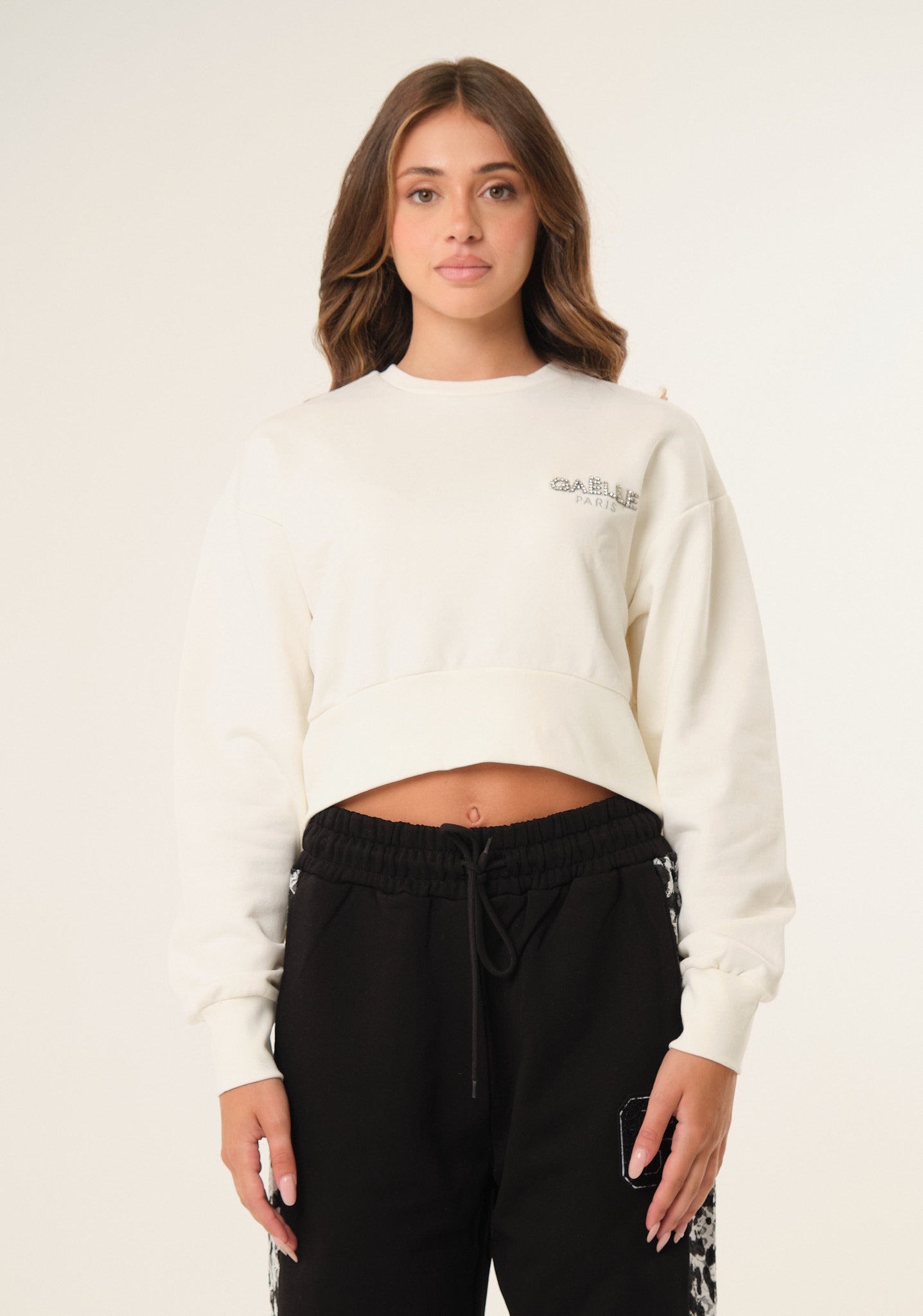 Felpa crop con logo gioiello
