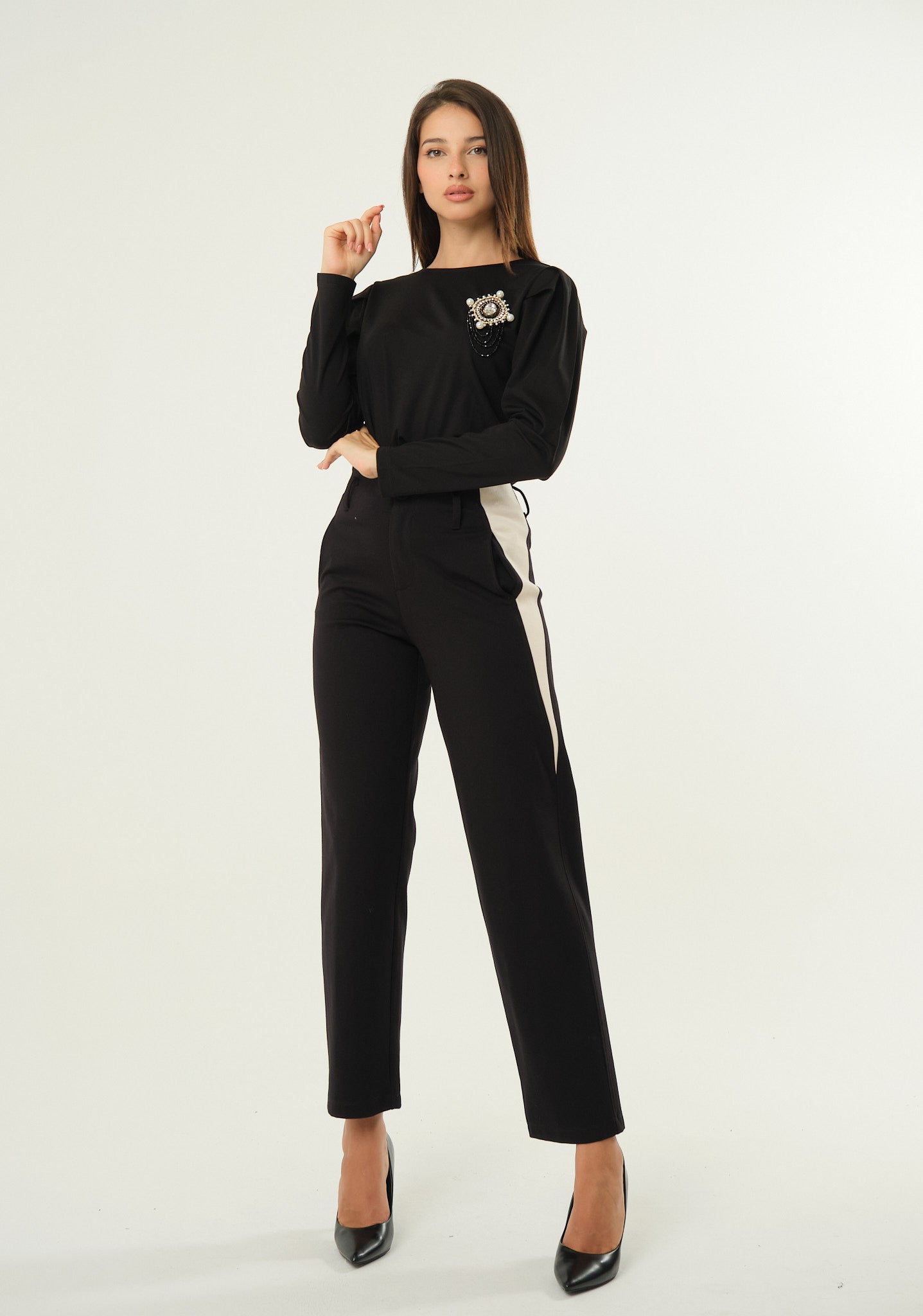 Pantaloni bicolor in punto milano