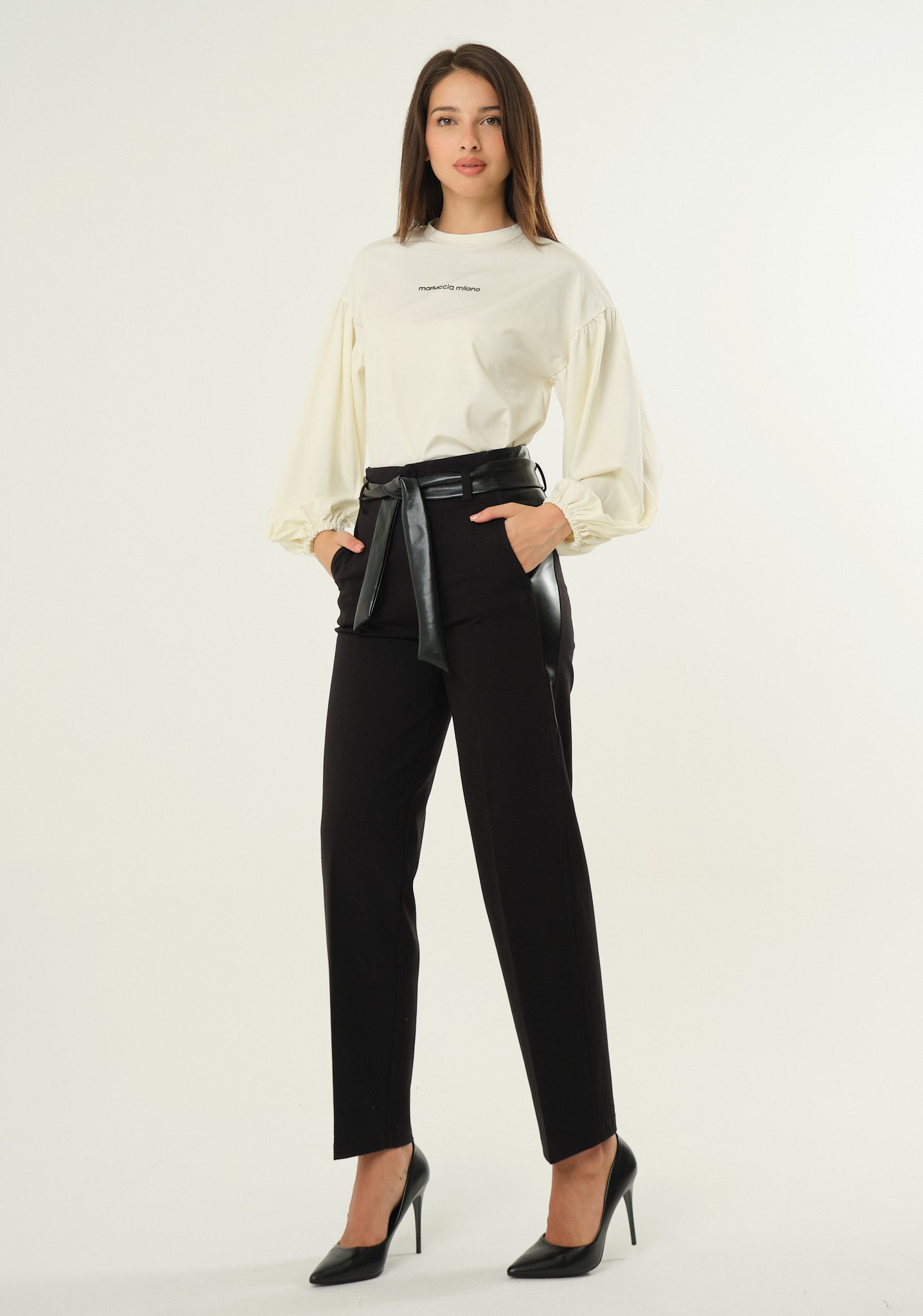 Pantaloni bi-tessuto in punto milano