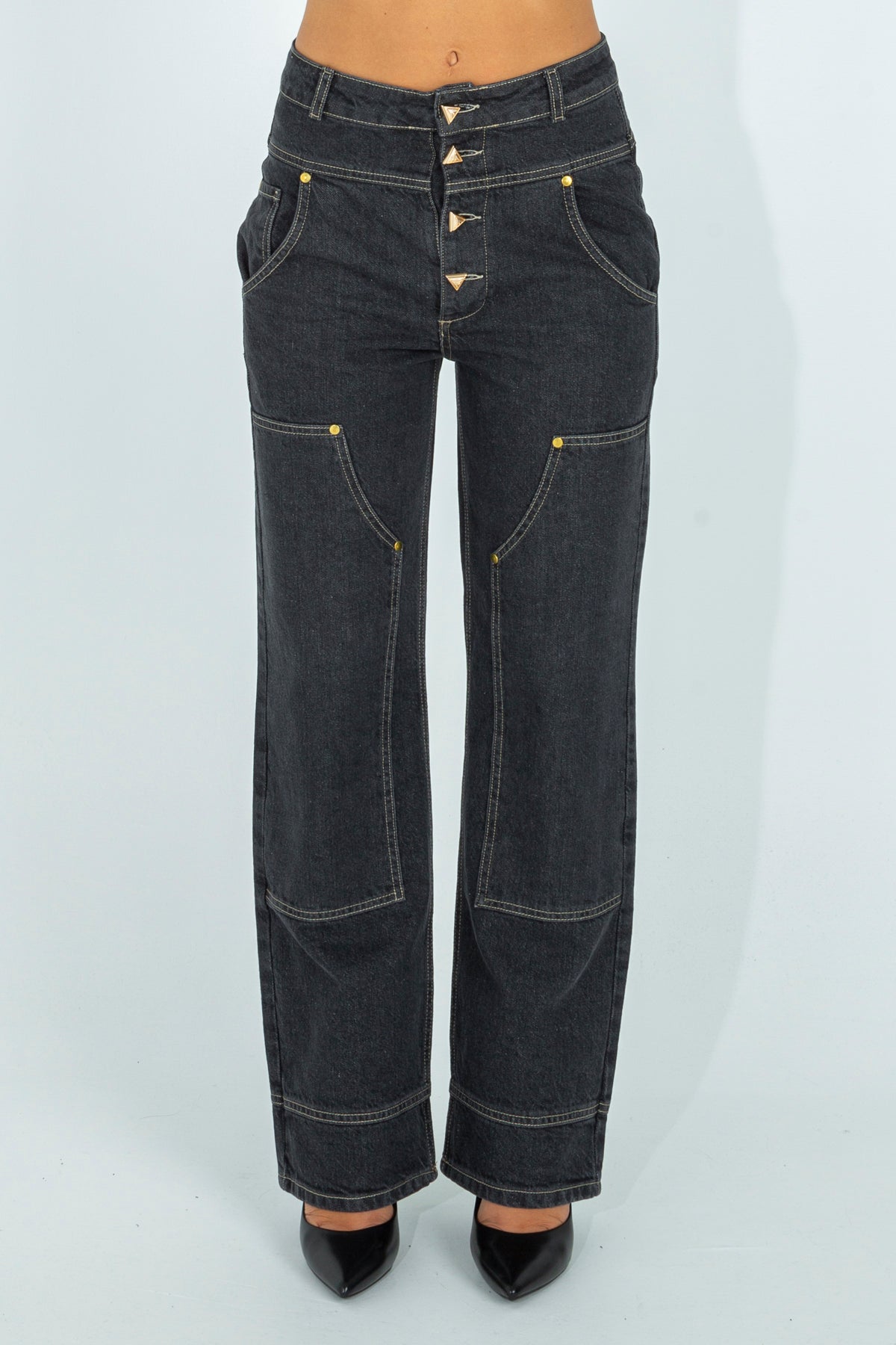 High-waisted, straight-leg jeans