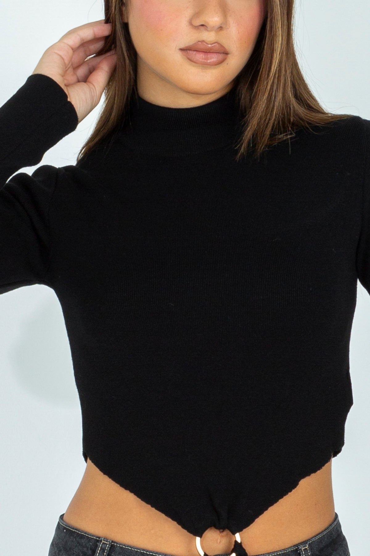 High neck crop turtleneck sweater