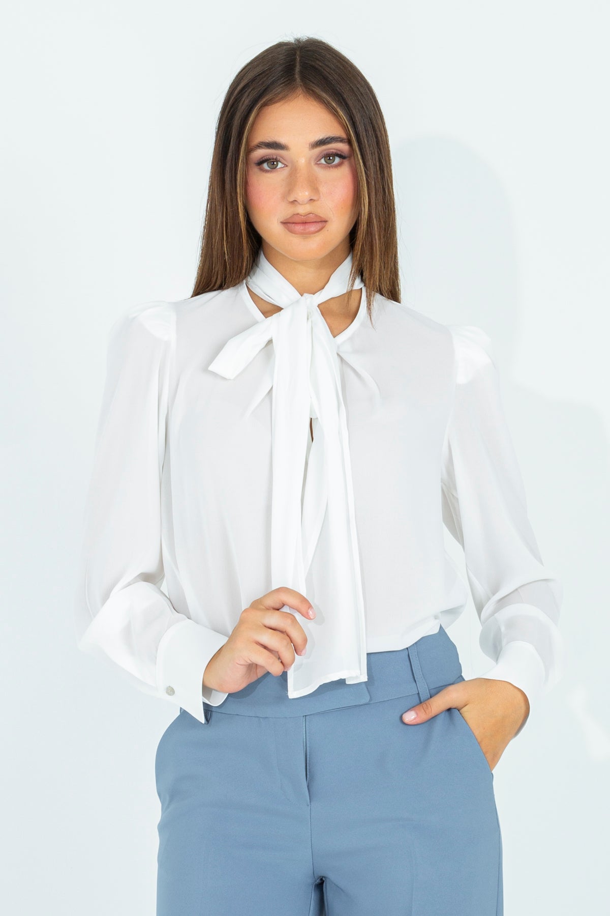 Shirt with self-tie sash