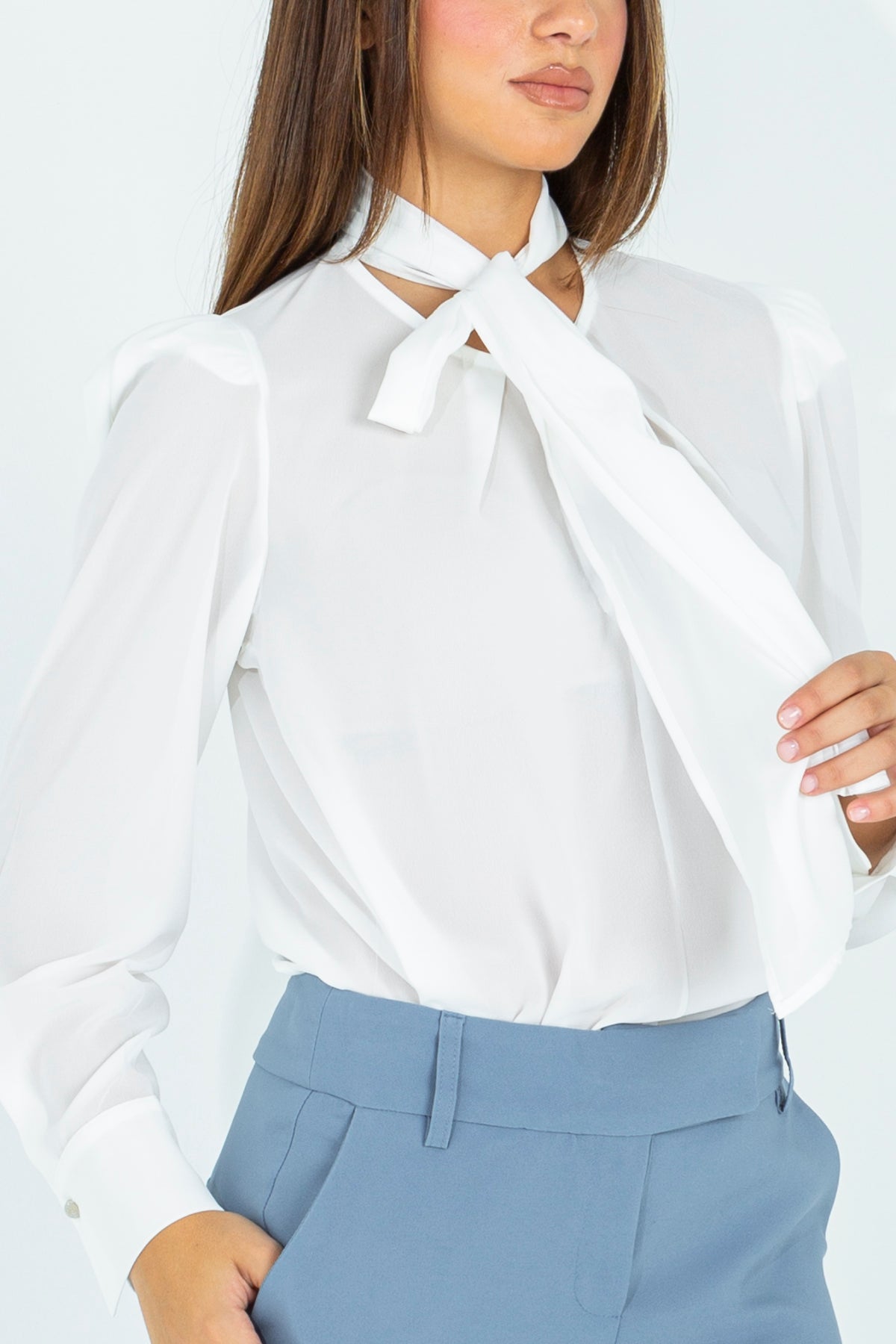 Shirt with self-tie sash