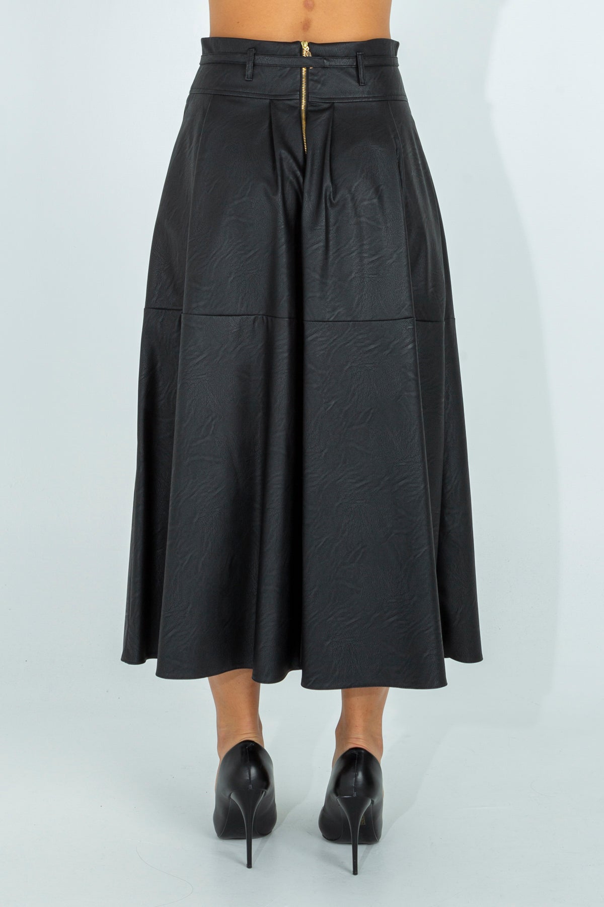 Faux leather skirt with fitted bodice