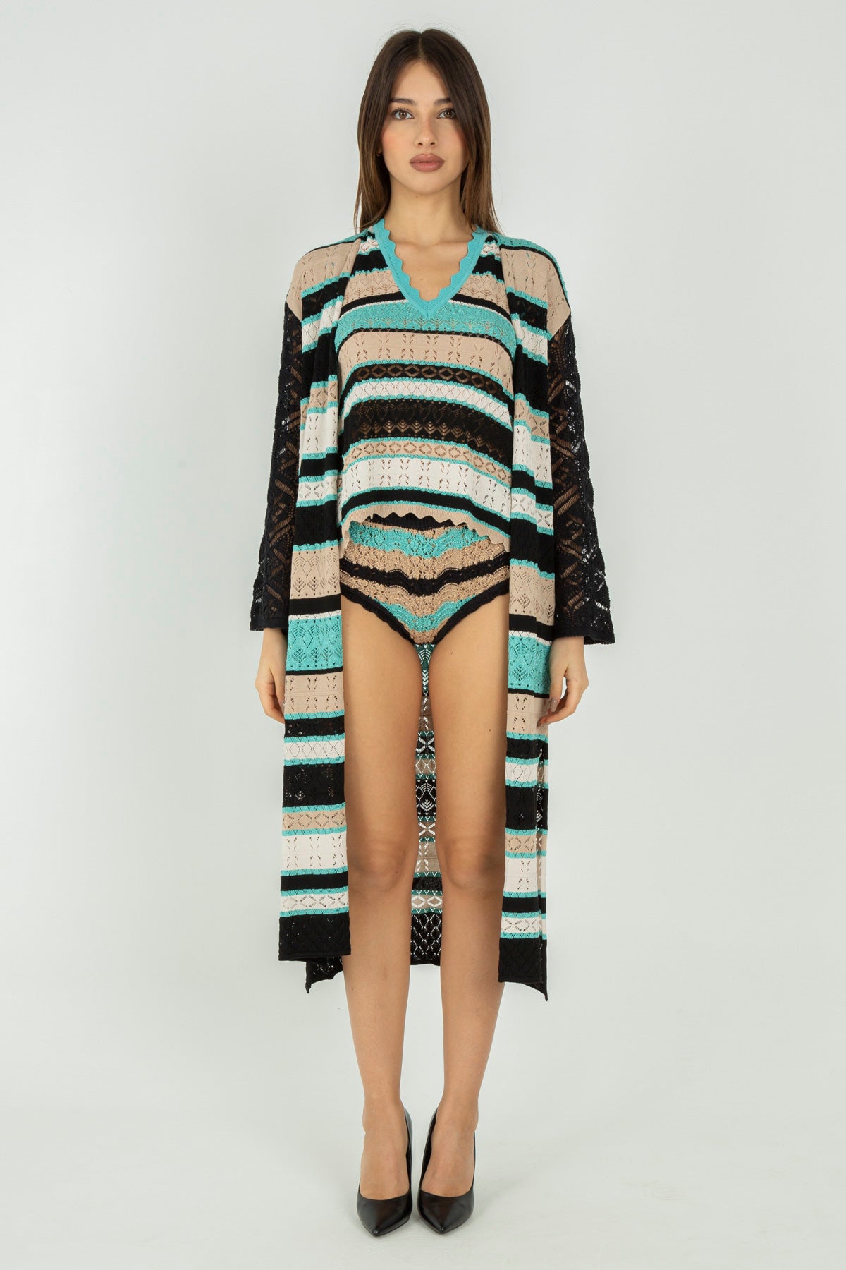 Kimono in maglia a righe