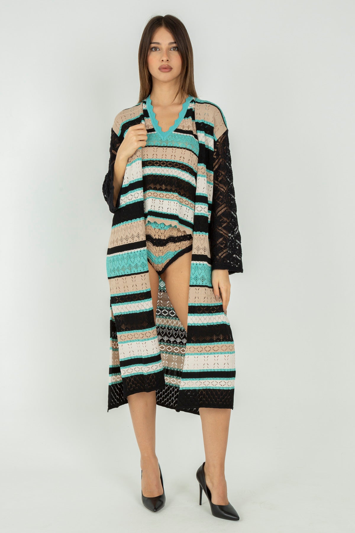 Kimono in maglia a righe