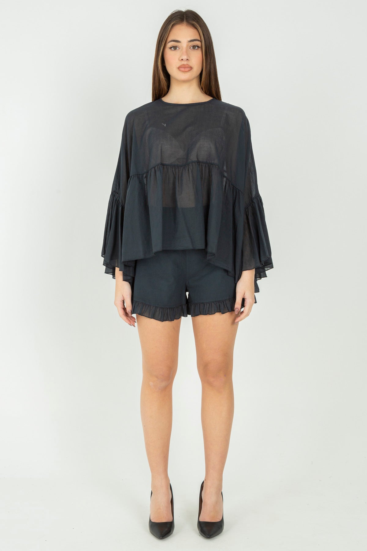 Blusa in lino con maniche ampie