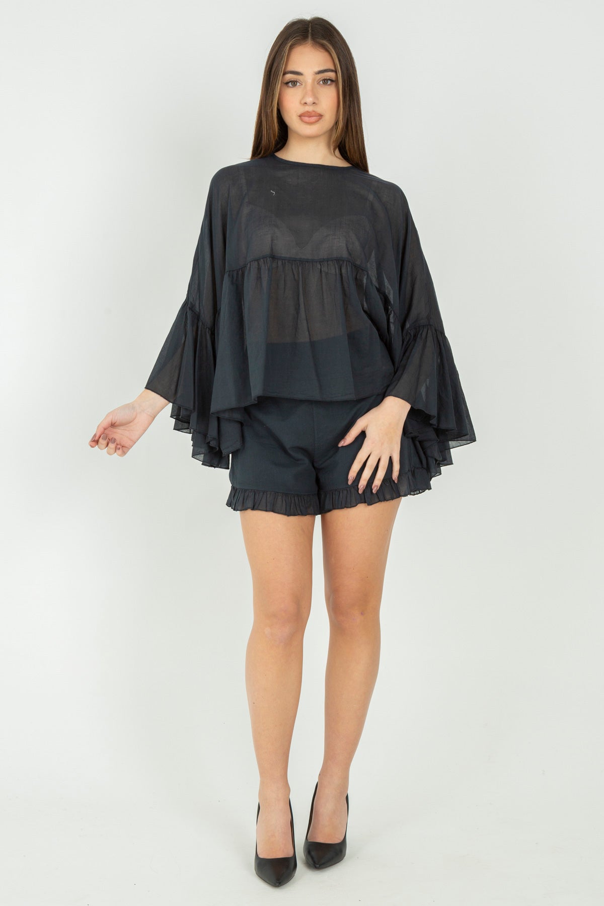 Blusa in lino con maniche ampie