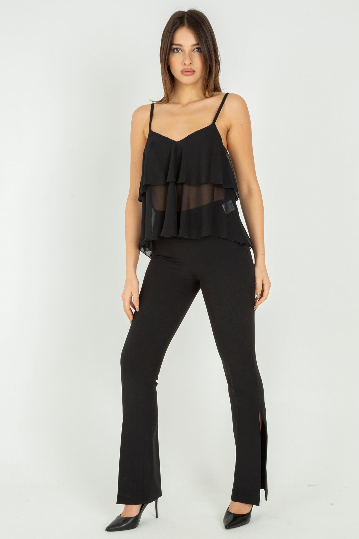 Top in georgette a balze